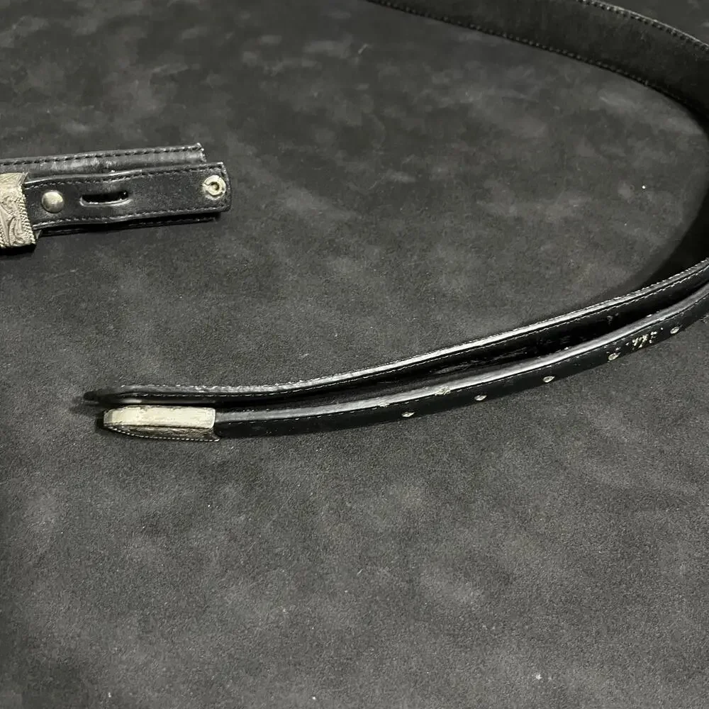 Nocona Belt Co Belt Mens 44 Black Leather Western Silver Tip Cowboy N2450701